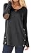 Womens Cotton Casual Long Sleeve Shirt Buttons Faux Suede Round Neck Blouse Tops Dark Grey XL