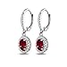 Sterling Silver Synthetic Ruby Oval Dangle Halo Leverback Earrings with White Topaz Accents