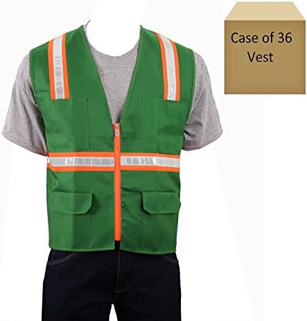 Safety Depot Wholesale Safety Vest Bulk Case Durable Reflective High Visibility Surveyor Style Zipper with Pockets (Case of 36 Units, Green Medium)