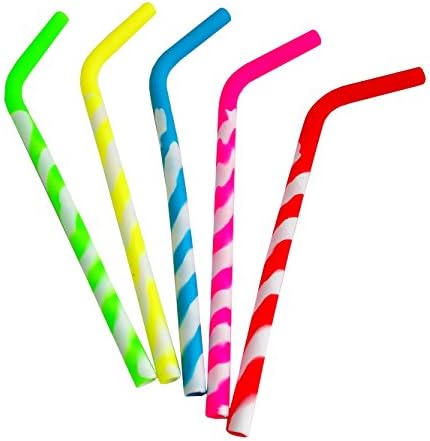 Tiniwish Silicone Reusable Drinking Straws 5 Packs 5 Fun Colors. For Kids, Adult.