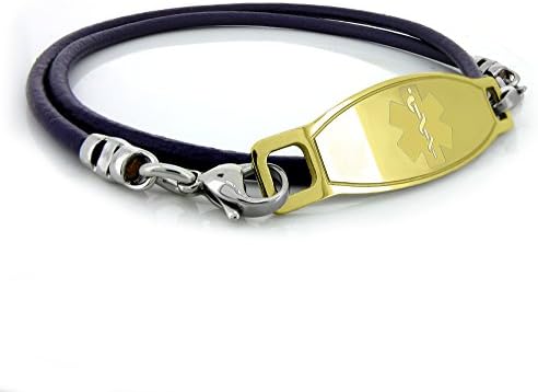 MedicEngraved Custom Leather Medical ID Bracelet w/ 316L St Steel Embossed Tag Engraving Incl. 8in