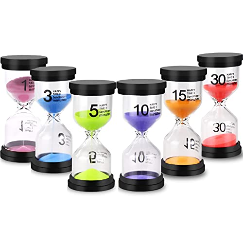 Reloj de Arena de 6 Piezas, Temporizador de Arena para Niños 1/3/5/10/15/30 Minutos para Cocinar, Hornear, Juego, Ejercicio, Temporizador de Reloj de Arena para Decoración de la Oficina en el Hogar