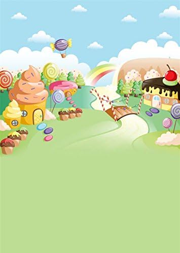 Cartoon Photography Backdrops Ice Cream House Field Lollipop Kids Birthday Party Cakes Candy Castle Backgrounds Child Photo Studio Props 5ร7 ft 1635