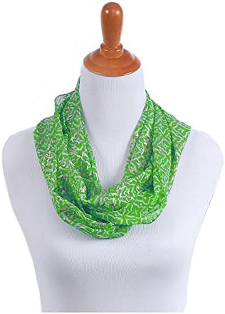 Tropical Fantasy Geometric Designs Viscose Infinity Scarf with Gold Metallic Thread (Green)