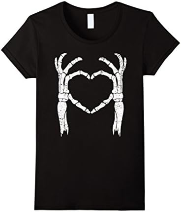 Women's Skeleton Hands Heart Shirt: Funny Love Halloween T-Shirt Medium Black