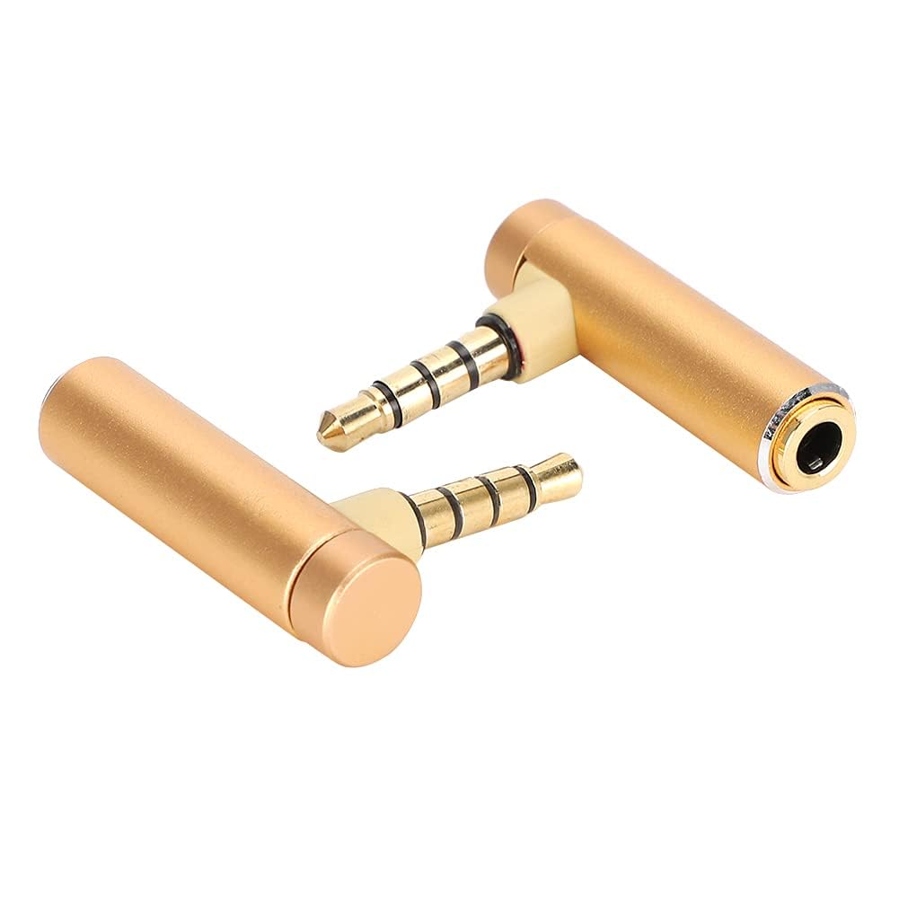 Beufee 3.5mm Male To Female Audio Adapter Set of 2, 90 Degree Jack Adapter Stereo Jack Plug Right Angle Plug Aux Connector for Headset Tablets Speakers(Gold)
