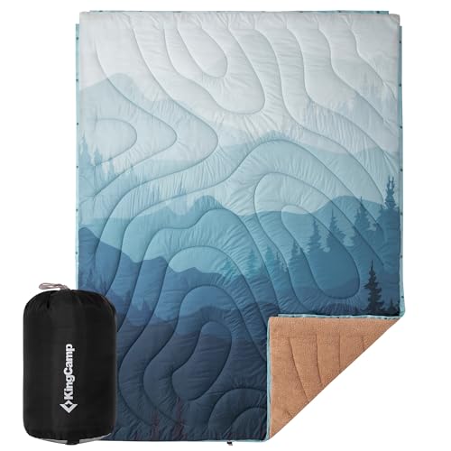 KingCamp Large Camping Blanket with Sherpa Lining, Cyan 79"x 57"