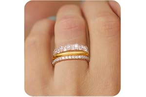 ZHESHY Stackable Gold Rings for Women That Don't Tarnish Trendy14K Gold Plated Stacking Thumb Cubic Zirconia Ring Set Pack Statement Band Rings Promise Engagement Rings Size 6 7 8 9 10