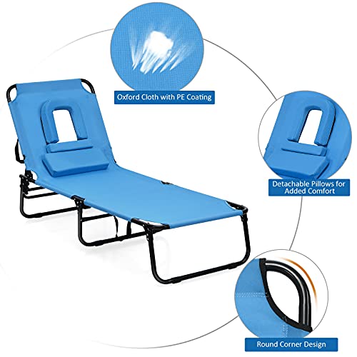 Goplus Folding Chaise Lounge Beach Chair, Face Down Tanning Chair with