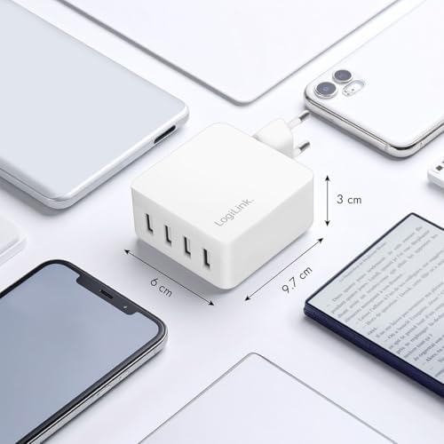 PA0336W - Adaptador USB de Carga/Toma de Corriente, 4 Puertos USB-A, 24 W, con 5 Tomas de protección