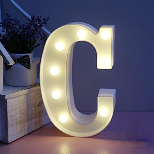 Lamker Decorative LED Lights Alphabet Letter C 26 Letters Sign Warm White Plastic Light up Word for Birthday Wedding Party Bar Bedroom Wall Hanging Night Decorations