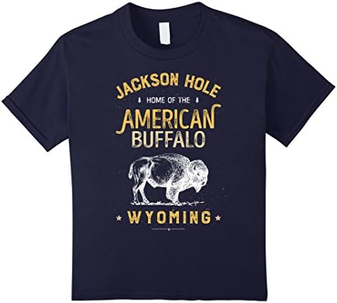 Kids Jackson Hole Wyoming Vintage Bison Buffalo T Shirt Men Women 12 Navy