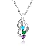 Personalized 3 Heart Simulated Birthstone Mothers Pendant Necklace with Names Engraved Pendant Family Necklace for Women