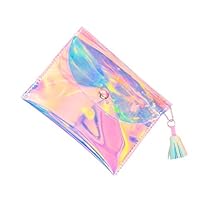 Xdodnev Women Colorful Makeup Laser Bag Mini Purse Wallet Holographic Clutch Fashion Tassel Credit Card Holder Phone Pounch