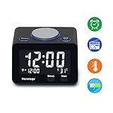 USB Alarm Clock, Digital Alarm Clock Radio with USB charging Port, Clock, Alarm, FM Radio, Thermometer and LCD screen for Bedroom, Kitchen, Hotel, Table, Desk