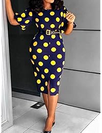 Verwin Vestido de manga corta con cuello redondo y lunares para mujer