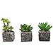 MyGift Set of 3 Decorative Green Realistic Mini Succulent Plants w/Brown Stone Pots