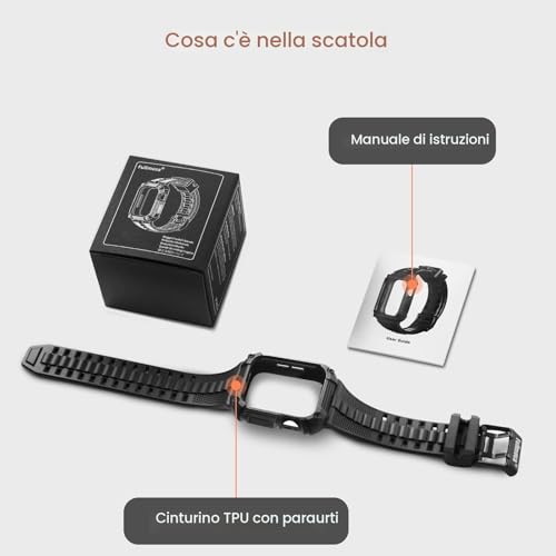 Fullmosa Rugged Cover with Replacement Straps Compatible with Apple Watch 45 mm 44 mm SE 3 2 1 Series 9/8/7/6/5/4, Military Protective Bumper Case, Sport TPU Strap for iWatch 44 mm 45 mm, Black