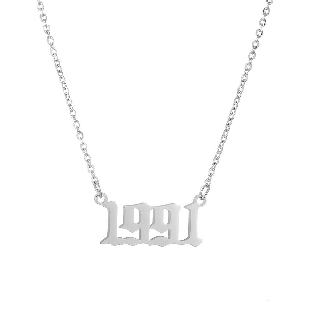 AFSTALR Birthday Year Necklace Women Silver Pendant Jewellry Birthday Gifts Custom Year 1991 Silver