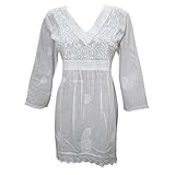 Mogul Women's Hippie Top Blouse Cotton Crochet Embroidered Casual Festive Tunic M