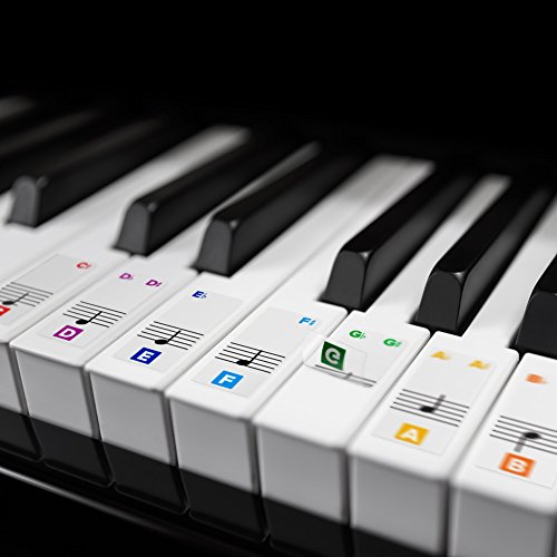 image for crbn Color Piano Stickers for Keys w/Complete Printed Notes on Grand S