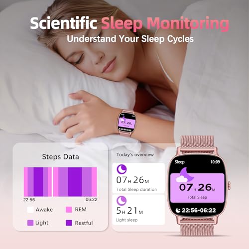coioc Women's Smart Watch with Phone Function, 1.85 Inch HD Fitness Watch, Over 120 Sports Modes, Heart Rate Monitor and Pedometer, IP68 Waterproof (Pink)