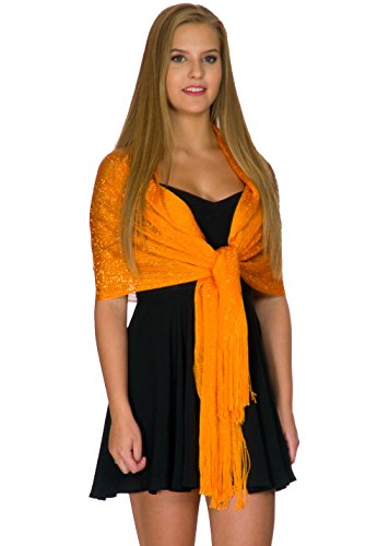 Shawls and Wraps for Evening Dresses, Metallic Sparkle Womens Wedding Orange Shawl