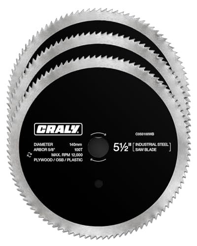 CRALY 5-1/2 Inch 100 Teeth Circular Saw Blade, 5/8 Inch Arbor, Thin Kerf, for Cutting Plywood, OSB, Plastic, Paneling & Vinyl Siding, 3-Pack(C055100WB-3)