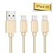 iPhone Charger, Quntis 3 Pack 6ft Durable Braided iPhone Lightning Cable Apple Charging USB Cord Compatible with iPhone 7 7 Plus 6S 6 Plus 6s 6 SE 5S 5C 5 iPad Air Mini iPod Nano 7 (Gold)