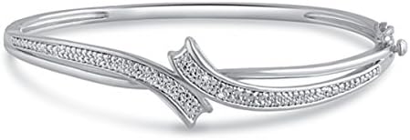 Genuine 0.02 Carat Natural Diamond Accent Fashion Bangle In 14K White Gold Plated