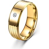 Mnblkjpoi Size 6 14K Gold Band Ring for Men Trendy, Waterproof Stainless Steel Finger Ring Non Tarnish, Anniversary Birthday Valentine's Day Gifts, Statement Ring Fashion Jewelry Accessories.