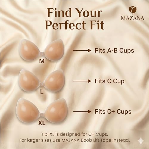 MAZANA Strapless Bra & Silicone Backless Bra for Women | Invisible Push Up Stick-On Bra with Wireless Support | Reusable Adhesive Bra for Backless Dresses, Wedding & Evening Gowns