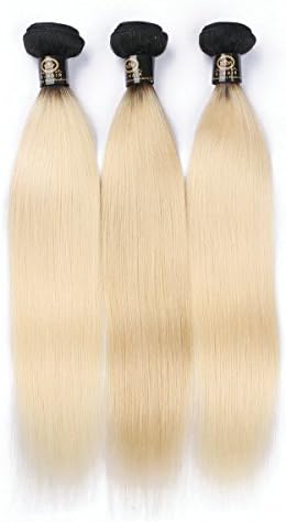 100% Human Hair Extensions Ombre 1B 613 Blonde Straight Brazilian Remy Hair Weave Bundle 100gram (28inch, 1B/613)