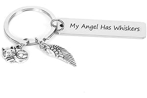 Cat Pet Memorial Keychain - My Angel Has Whiskers - Loss of Pet Sympathy Gift for Passing Away - Decorations for Cat Lovers