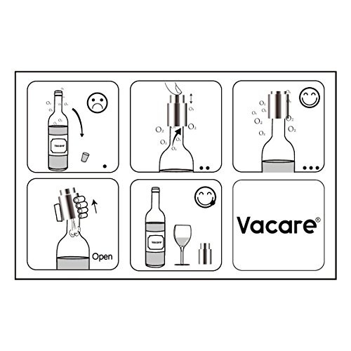 Vacare Vacuum Wine Stopper - Wine Stopper to Remove Air and Vacuum Seal Open Wine Bottle for over 10 Days Vacuum Wine Preserver - Vacuum Wine Saver S/Steel Wine Preserver 1pack