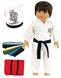 American Fashion World Kickin' Karate Outfit - 18 Inch Doll Clothes - Includes 6 Color Belts and 1 Red Punch Bag