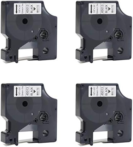 EXCERCUS Compatible Label Tape Replacement for Dymo D1 Label Tape 45013 S0720530 1/2 Inch x 23 Feet Black on White for DYMO LabelManager 160 210D 280 420P 450 Label Maker, 12mm x 7m, 4-Pack