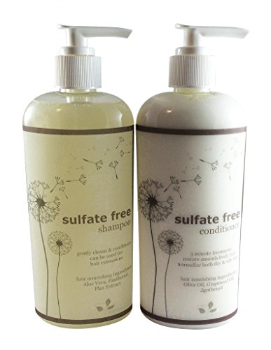Sulfate Free Shampoo 8 oz + Sulfate free Conditioner Pump Bottle - no synthetic fragrace, no sythetic dye, gentle enough for hair extensions 8 oz