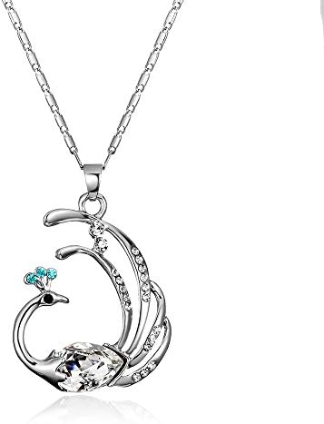 18k White Gold-Plated Austrian Crystal Peacock Pendant Necklace Afterglow Jewelry