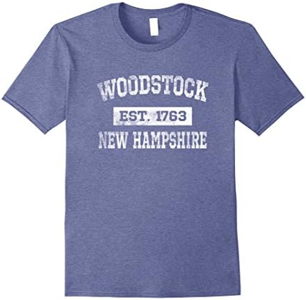 Mens Woodstock New Hampshire T Shirt Est. 1763 Distressed Large Heather Blue