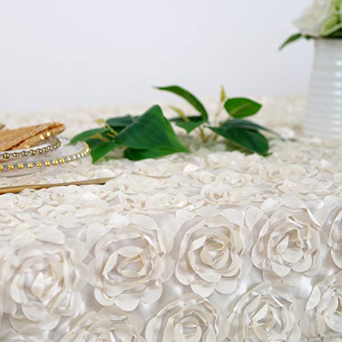 Fanqisi Ivory Rosette Tablecloth 90 x156 Inches Satin Raised Rosettes Rectangle Tablecloth for Engagement Ceremony Wedding Table Decoration