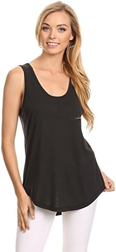 Fashion Cafe Botanic Slub Sleeveless Scoop Neck Tank Top (X-Large, Black)
