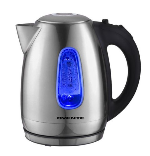 Click Here to See More Images Ovente 1.7 Liter BPA-Free Stainless Steel Cordless Electric Kettle, 1100-Watts, Auto Shut-Off and Boil-Dry Protection, Matte Black Cool-Touch Handle, Nickel Brushed (KS96S)