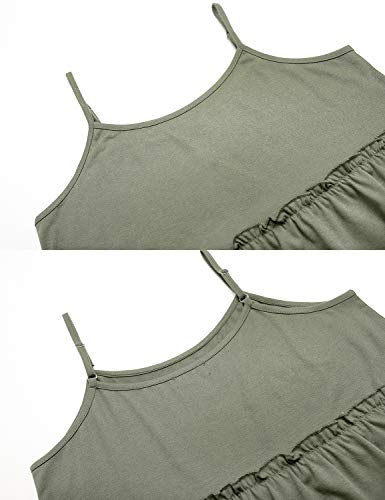 Womens Casual Ruffle Cami Summer Spaghetti Strap Tank Sleeveless Peplum Tops Army Green XL