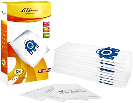 Techypro 10 GN airclean vacuum cleaner bags compatible for Miele Part 10123210 - Fits C1, C2, C3, S227/S240, S270/S280, S400, S2000 and S5000 Series canister vacuums (10 bags &amp; 4 filters)