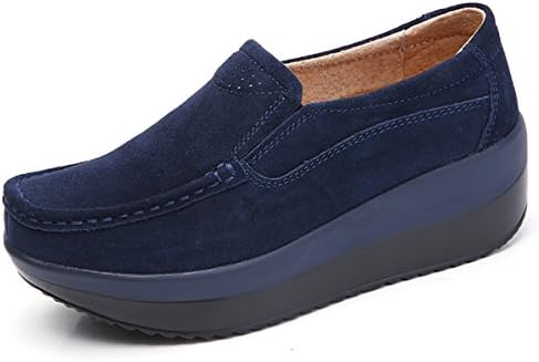 Rainrop Women Platform Slip On Loafers Shoes Comfort Suede Moccasins Fashion Casual Wedge Sneakers Blue 37