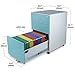 Aurora Mobile File Cabinet 3-Drawer Metal with Lock Key Sliding Drawer, White/Aqua Blue, Fully Assembled, Ready to Use