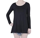 Favelem Women's Basic Modal Long Sleeve Comfy Loose Fit Short Tunic Top T Shirts