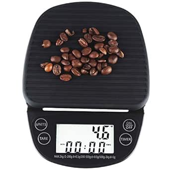 Digital Kitchen Scales Portable Coffee Scale with Timer Food Weight Scale 0.1g 2kg (Black)