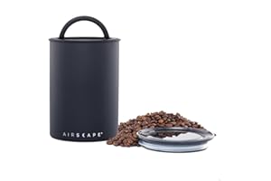 Planetary Design Airscape Stainless Steel Coffee Canister | Food Storage Container | Patented Airtight Lid | Push Out Excess Air Preserve Food Freshness (Medium, Matte Black)